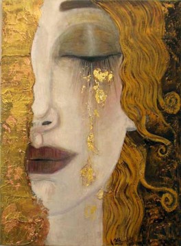Abstract and Decorative Painting - Teas girl face gold wall decor
